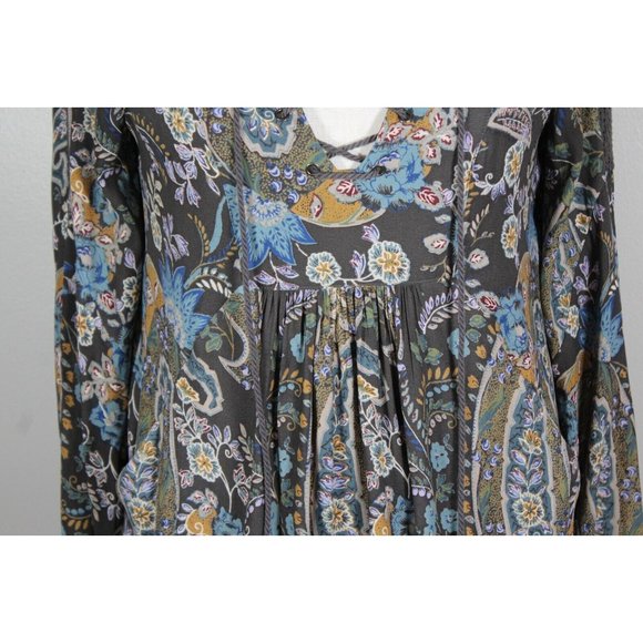 Free People Rain or Shine Swing Dress SMALL BOHO Festival  Gray Floral Paisley - Picture 3 of 15